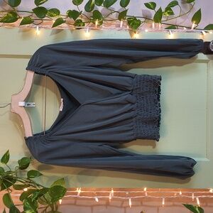 Women's Moa Moa Grey Balloon Sleeve Smock Waist Ballet Blouse M  🇺🇸 Made